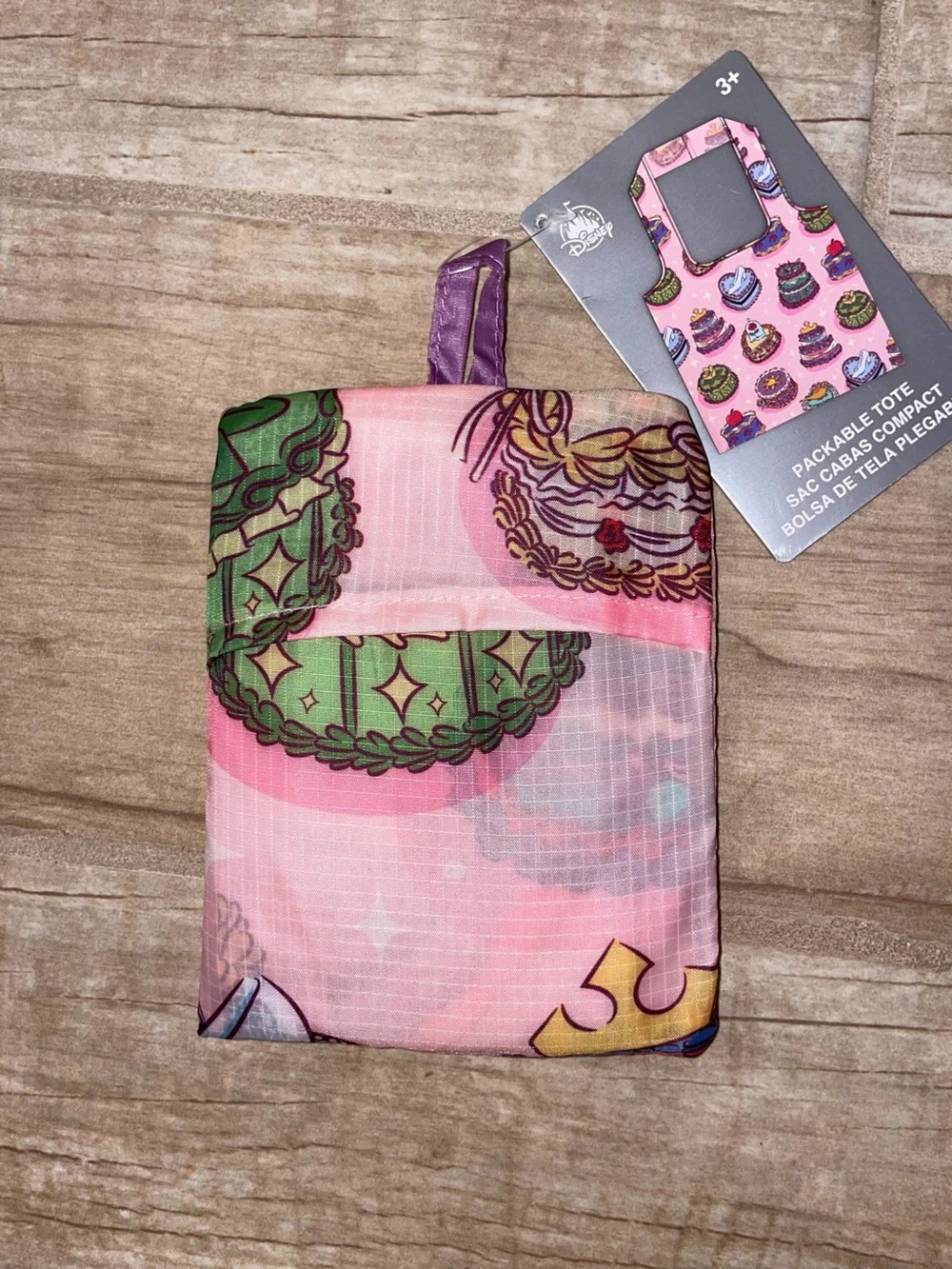 Disney Packable Pink Tote with princess Cake designs